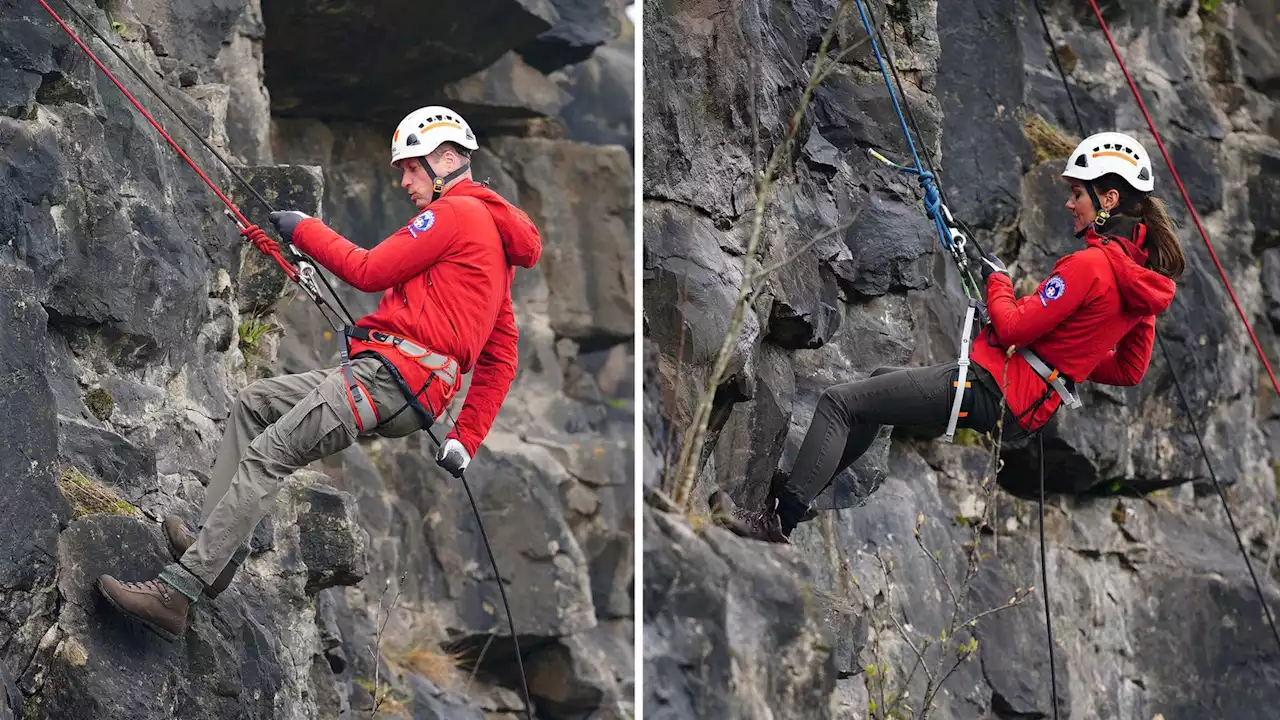 Prince William and Kate abseil off Brecon Beacons cliff during visit to South Wales