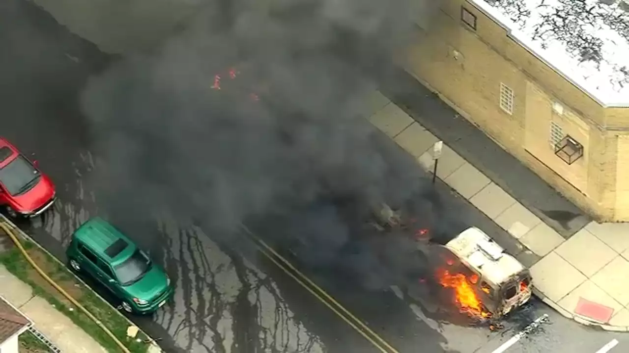 Fire spreads between cars after manhole explodes under vehicle in East Orange