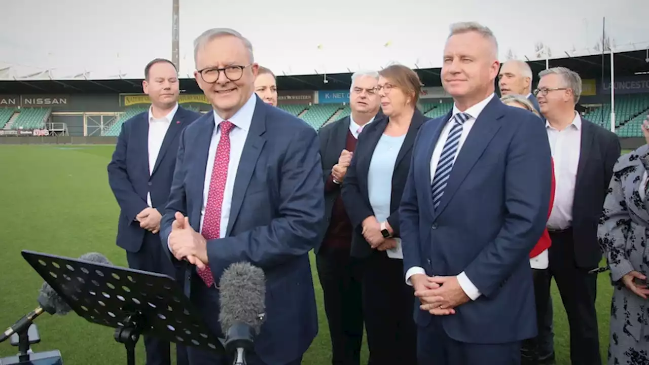 One down, one to go: Albanese begins stadium cash splash tour of Tasmania