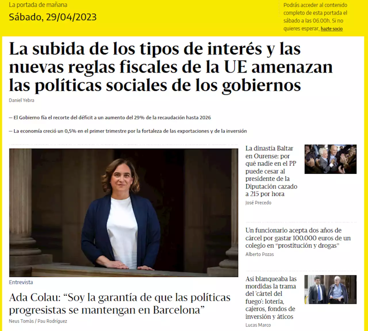 La portada del 29 de abril de 2023