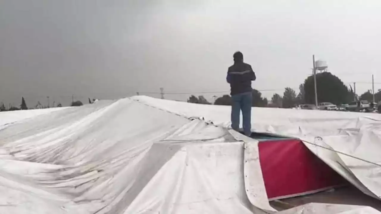 VIDEO. Viento derriba lona de evento priista en Tecámac; 'no hay heridos de gravedad', dice Alejandra Del Moral