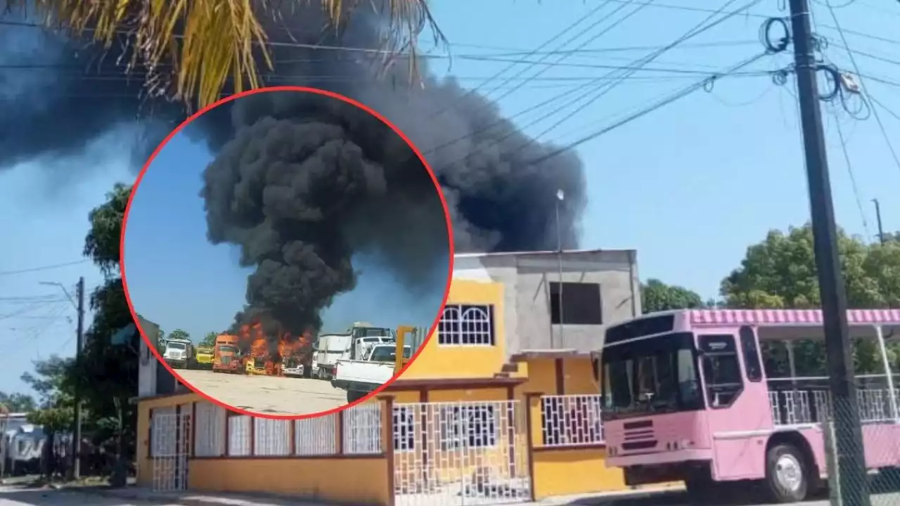 Incendio en corralón destruye varios camiones de carga en Las Choapas, Veracruz