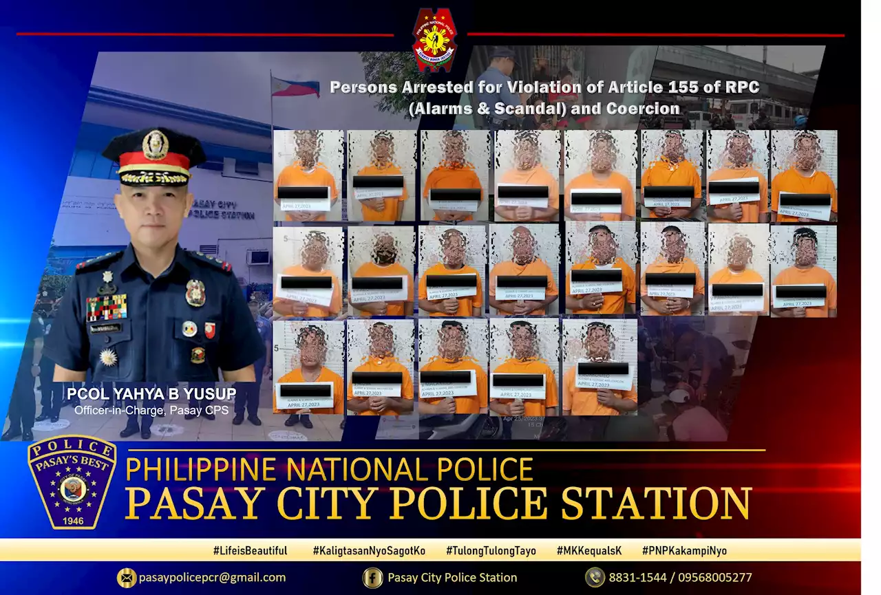 21 men arrested for alarm and scandal, grave coercion in Pasay City