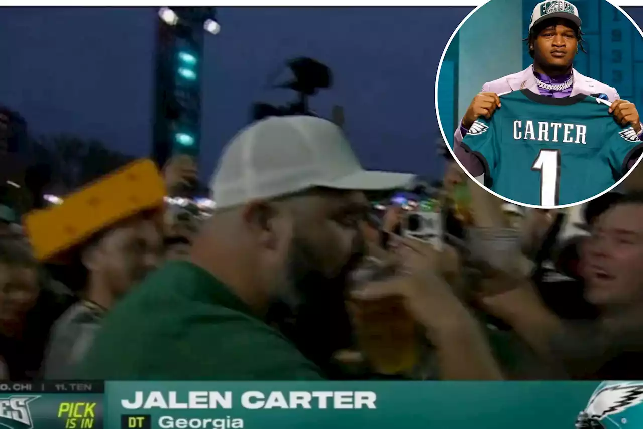 Jason Kelce chugs beer after Eagles pick Jalen Carter in NFL Draft