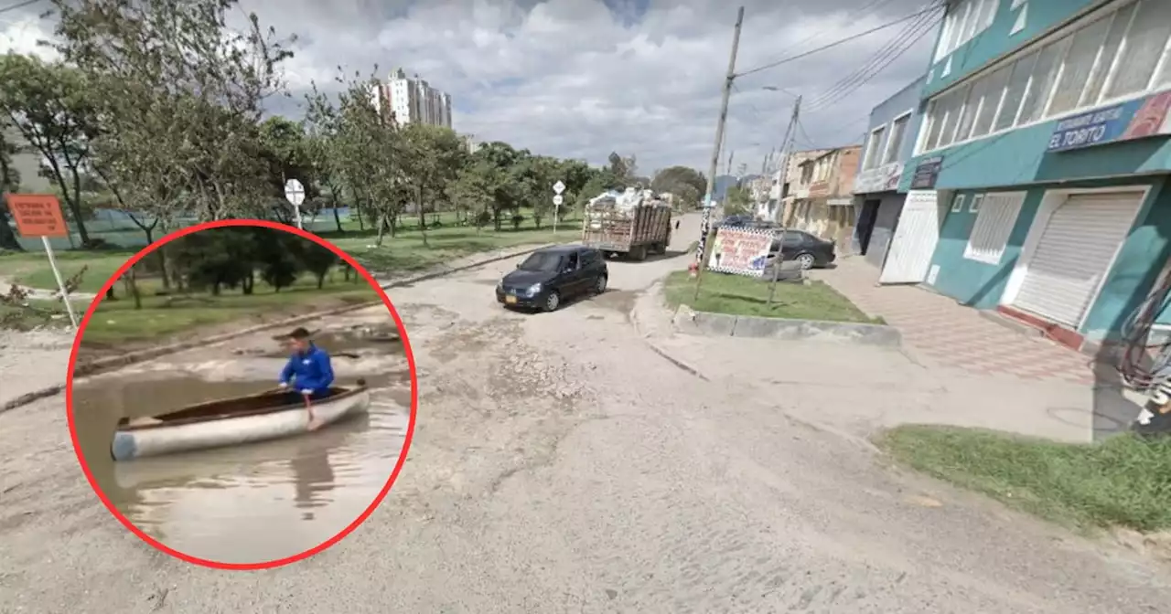 Como en Venecia, Italia: habitantes pasan la calle en canoa por enorme hueco en Kennedy