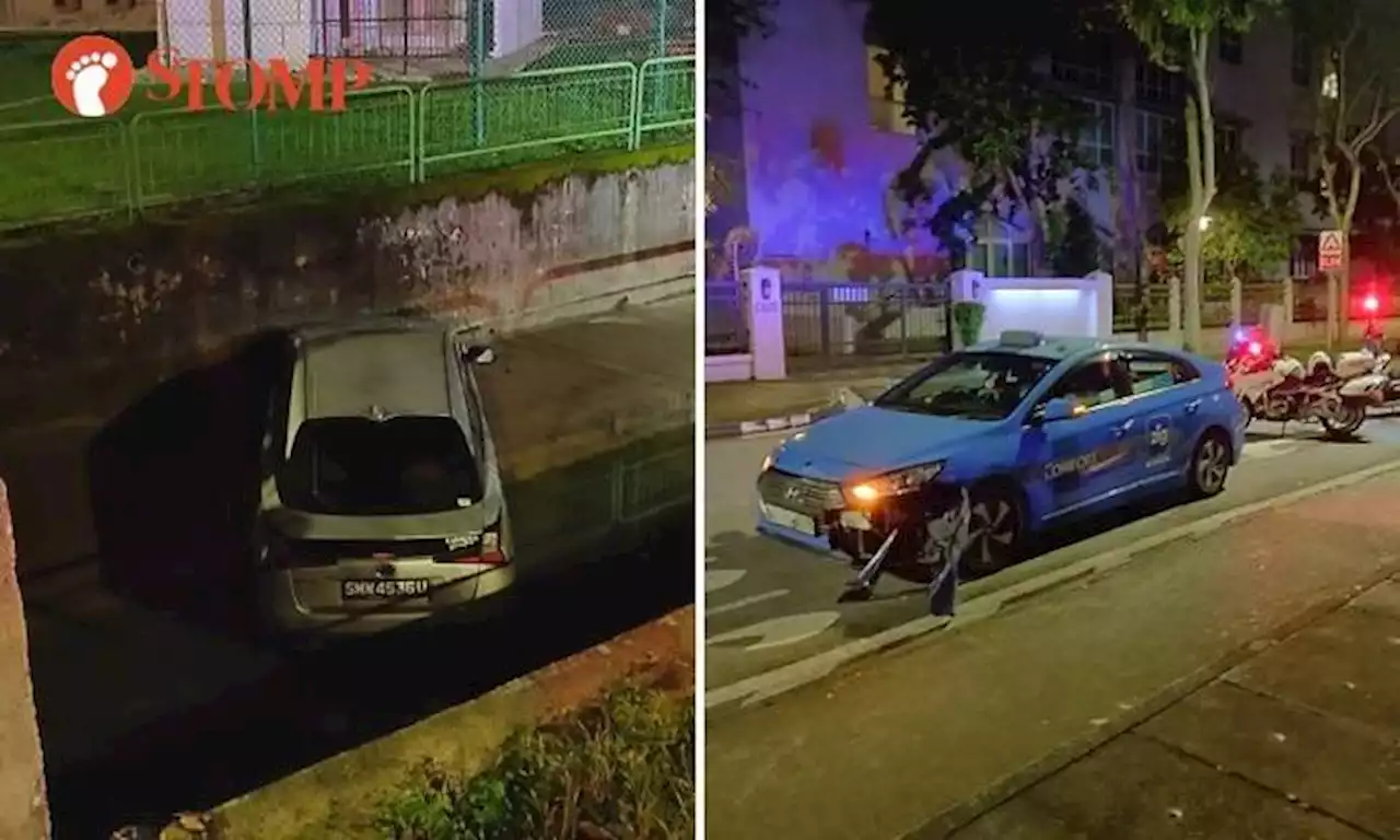 Car ends up in drain after accident with taxi at Bukit Timah junction, both drivers injured