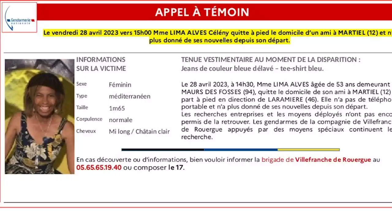 Nouvelle disparition en Aveyron : un appel à témoin lancé pour retrouver une femme de 53 ans