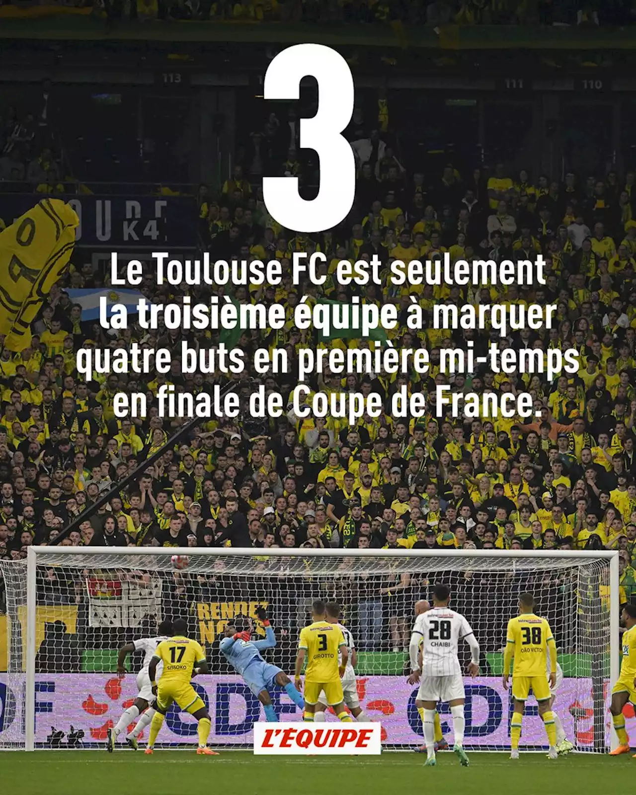 Quatre buts inscrits par une même équipe à la mi-temps, seulement la 3e fois de l'histoire de la finale de la Coupe de France