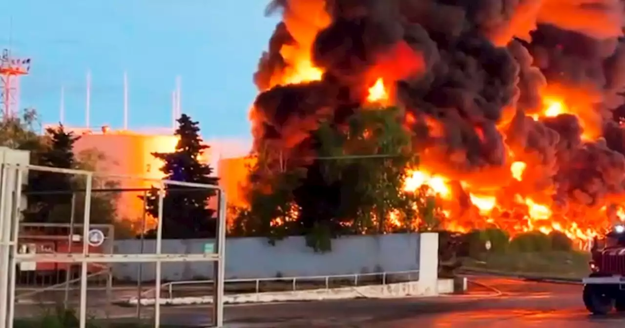 Russian official blames Ukrainian drones as huge fire engulfs Crimean oil depot