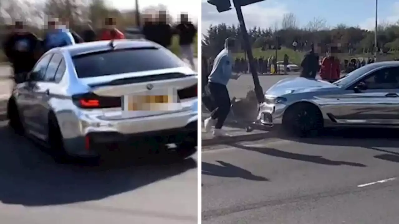 BMW driver smashes into crowd while trying to drift supercar with witnesses left in horror