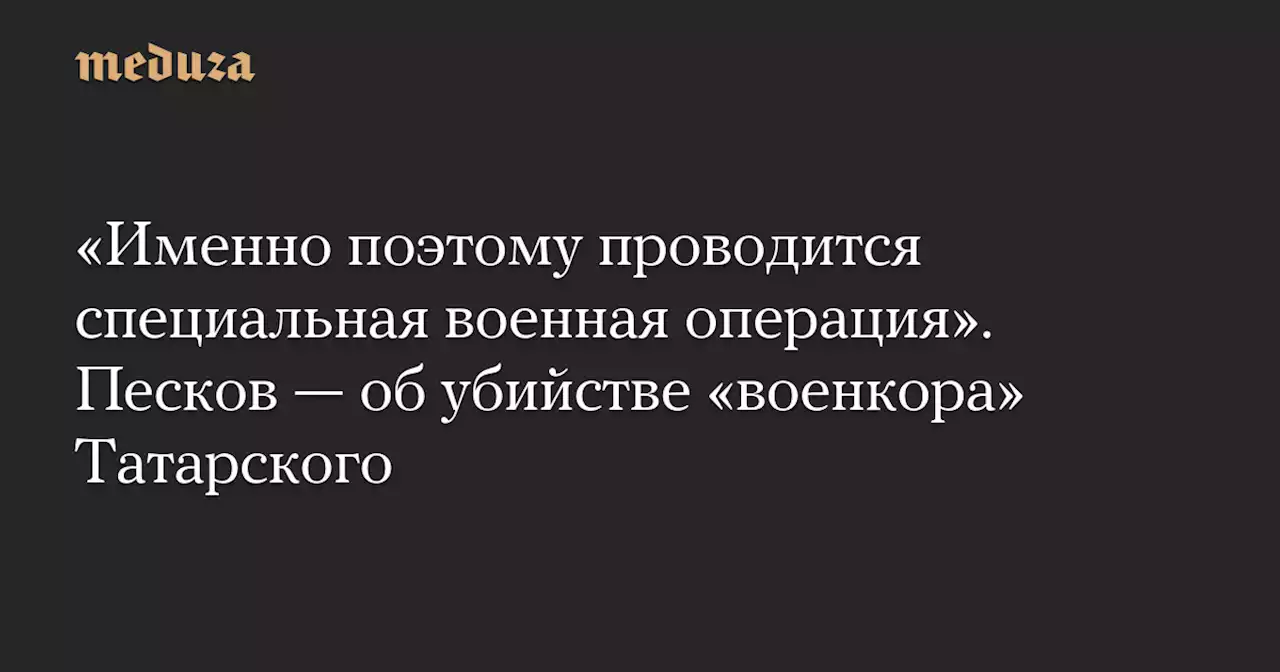 «Именно поэтому проводится специальная военная операция». Песков — об убийстве «военкора» Татарского — Meduza