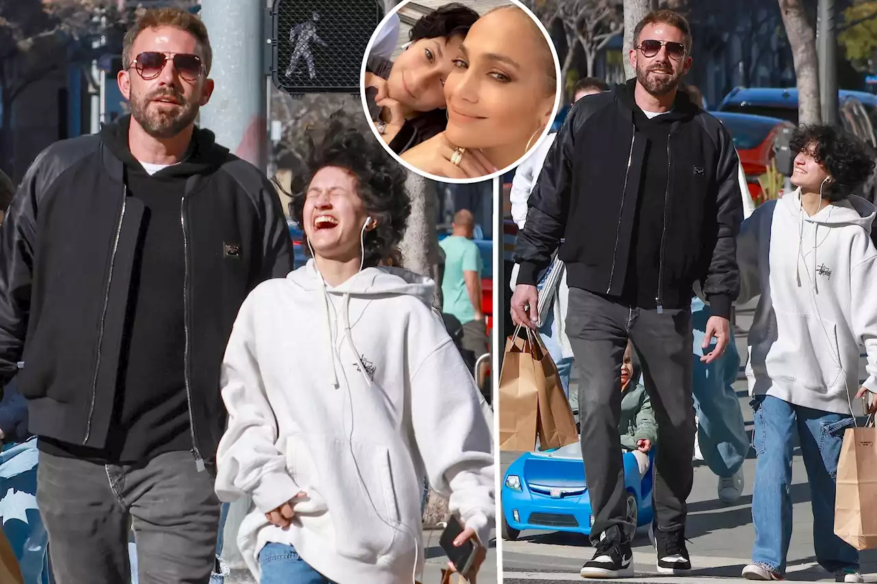 Ben Affleck looks unusually smiley on outing with Jennifer Lopez’s child Emme