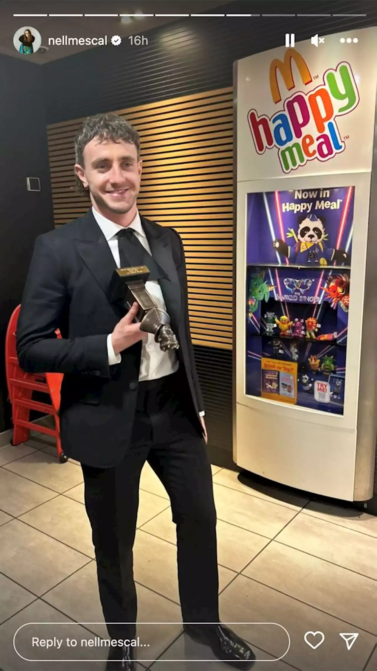 Paul Mescal celebrates award win at McDonald's in amusing pics: ‘McMescal’