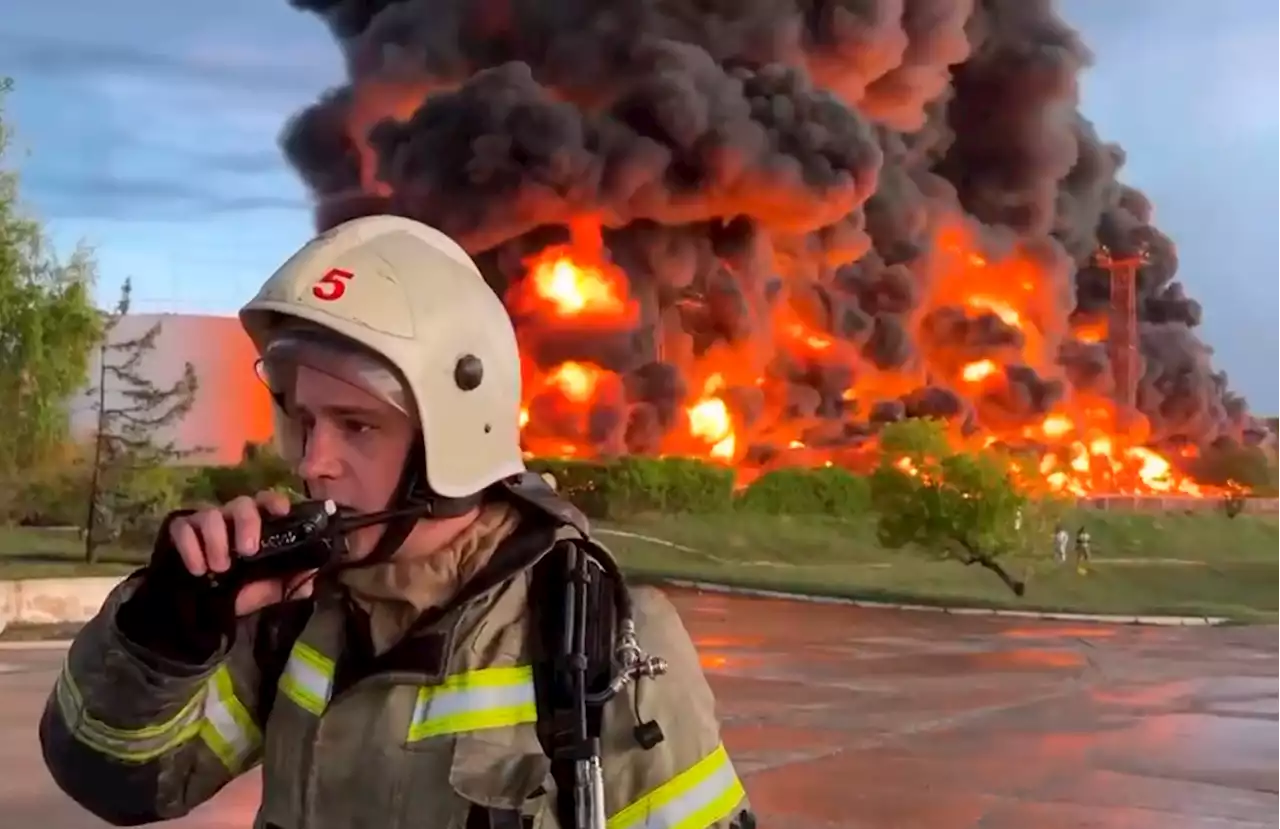 Russian Official Blames Ukrainian Drones as Huge Fire Engulfs Crimean Oil Depot