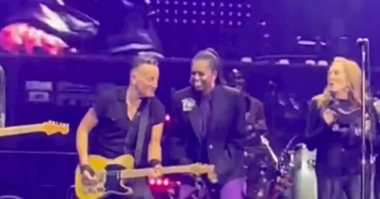 Michelle Obama sings backup for Bruce Springsteen at concert in Spain