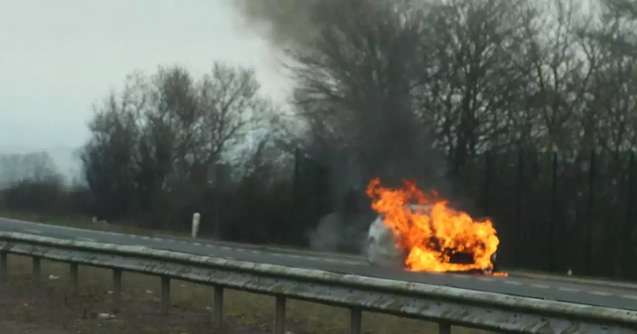 Car engulfed in fireball on side of A90 as emergency services race to scene