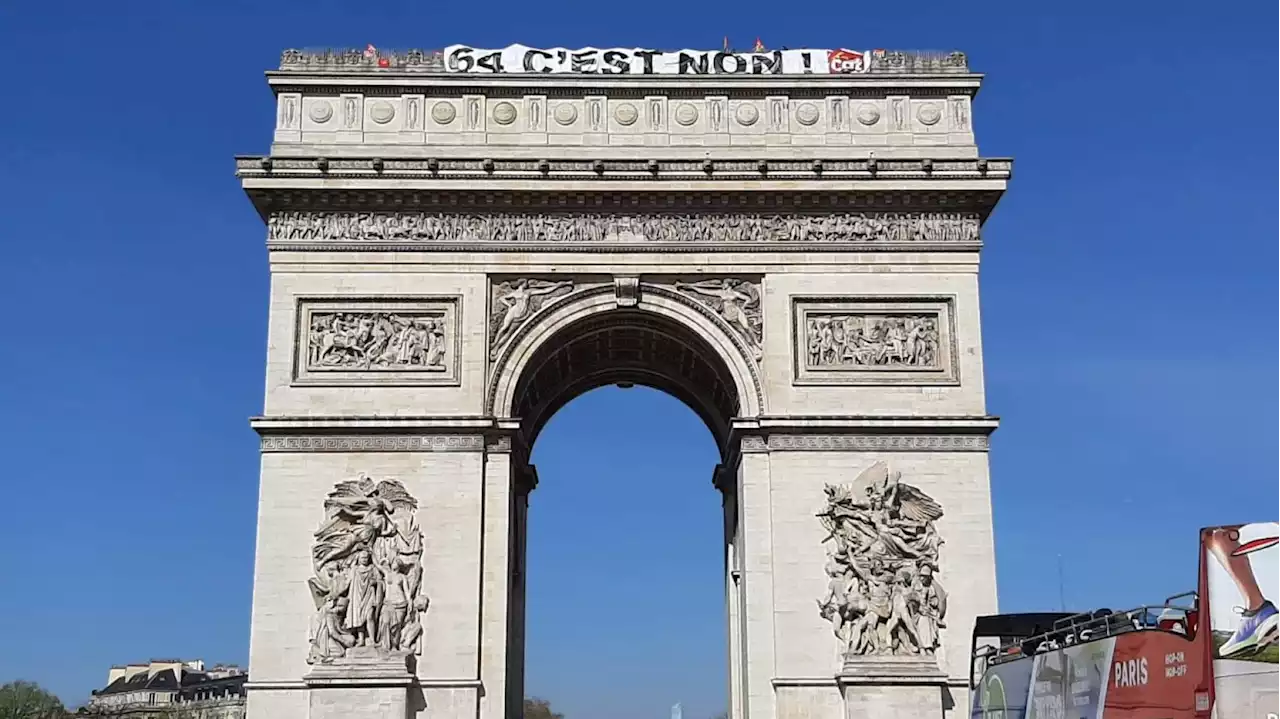 Contre la réforme des retraites, la CGT occupe l’Arc de Triomphe à Paris