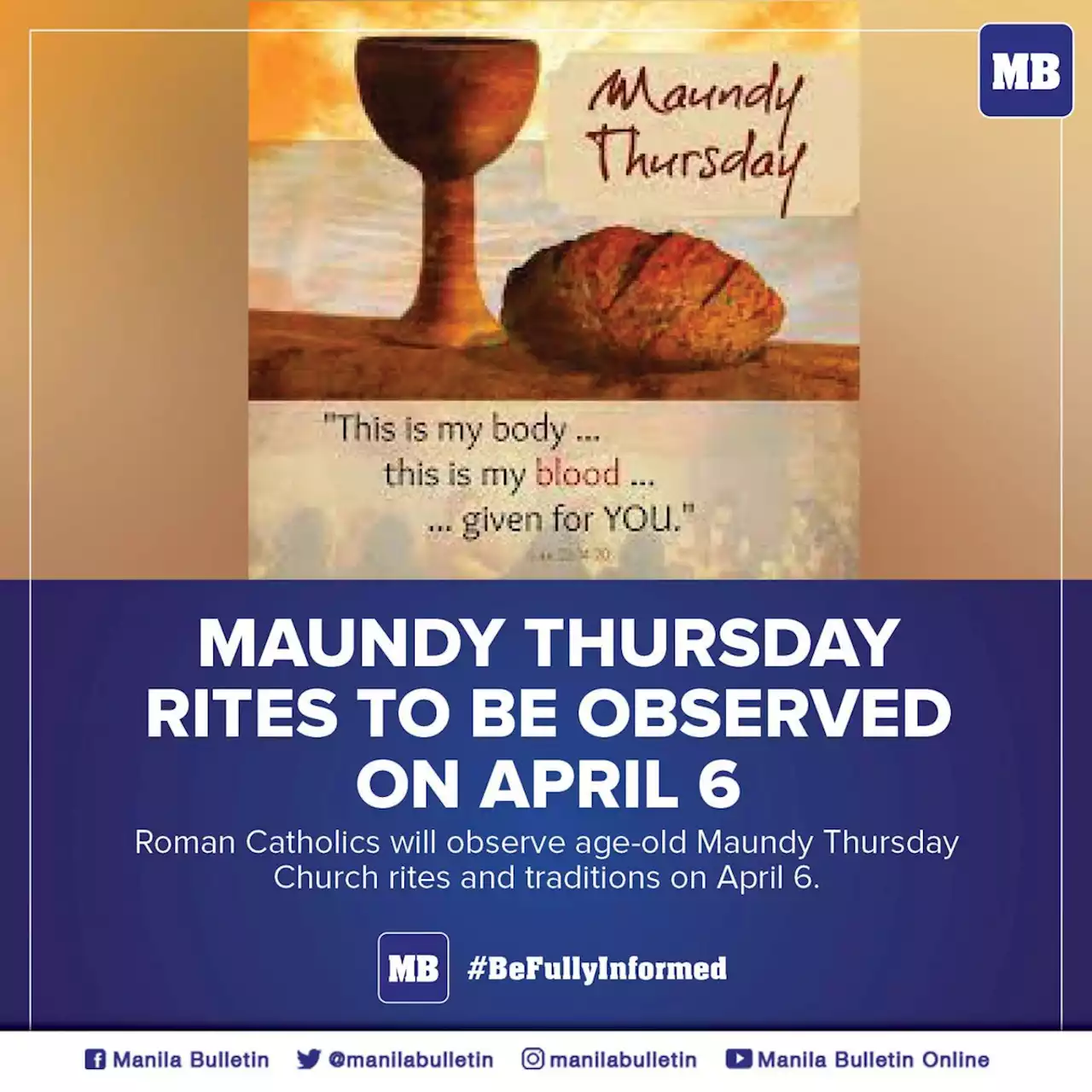 Maundy Thursday rites to be observed on April 6