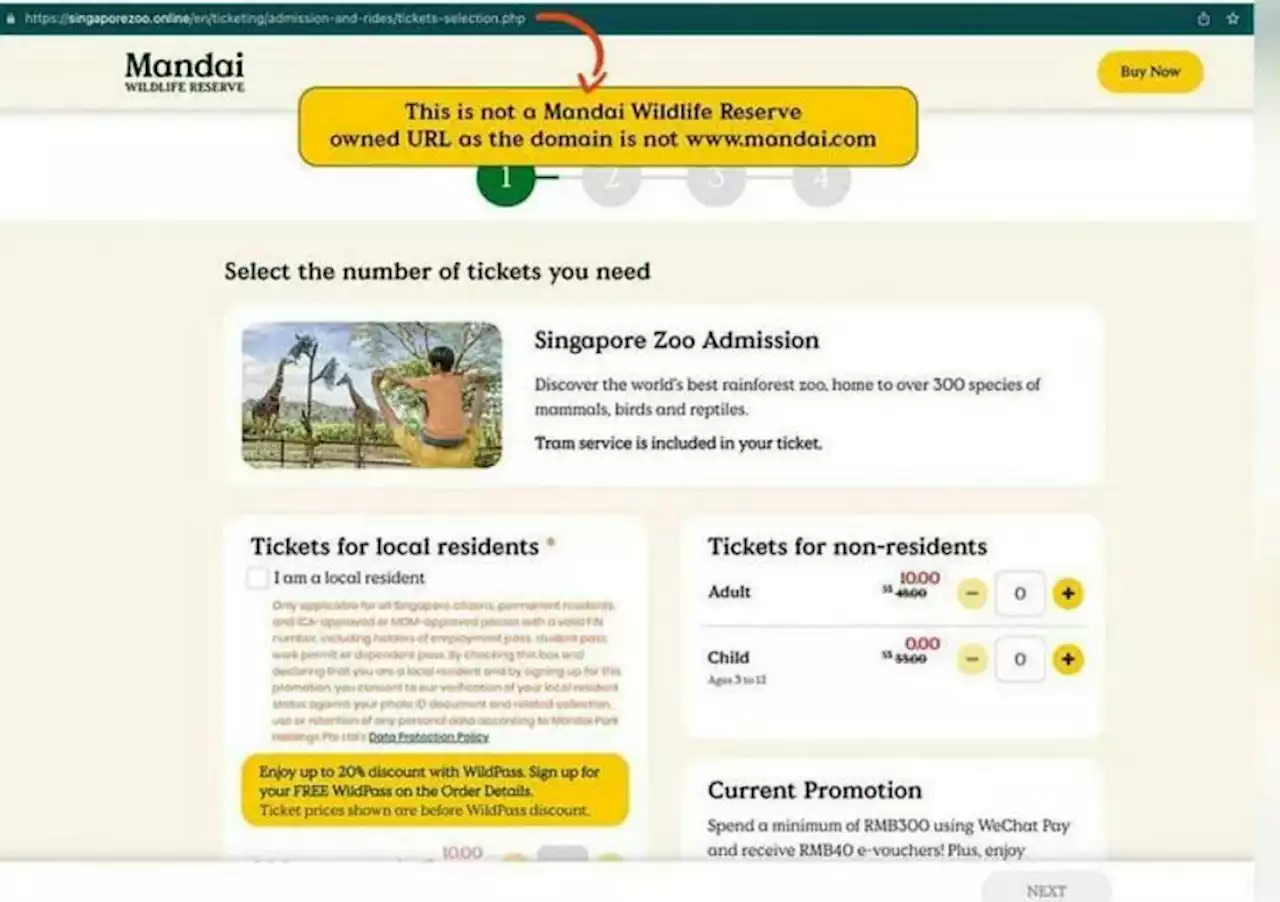 Scam site mimics Mandai Wildlife Reserve website, selling fake S$10 Singapore Zoo tickets