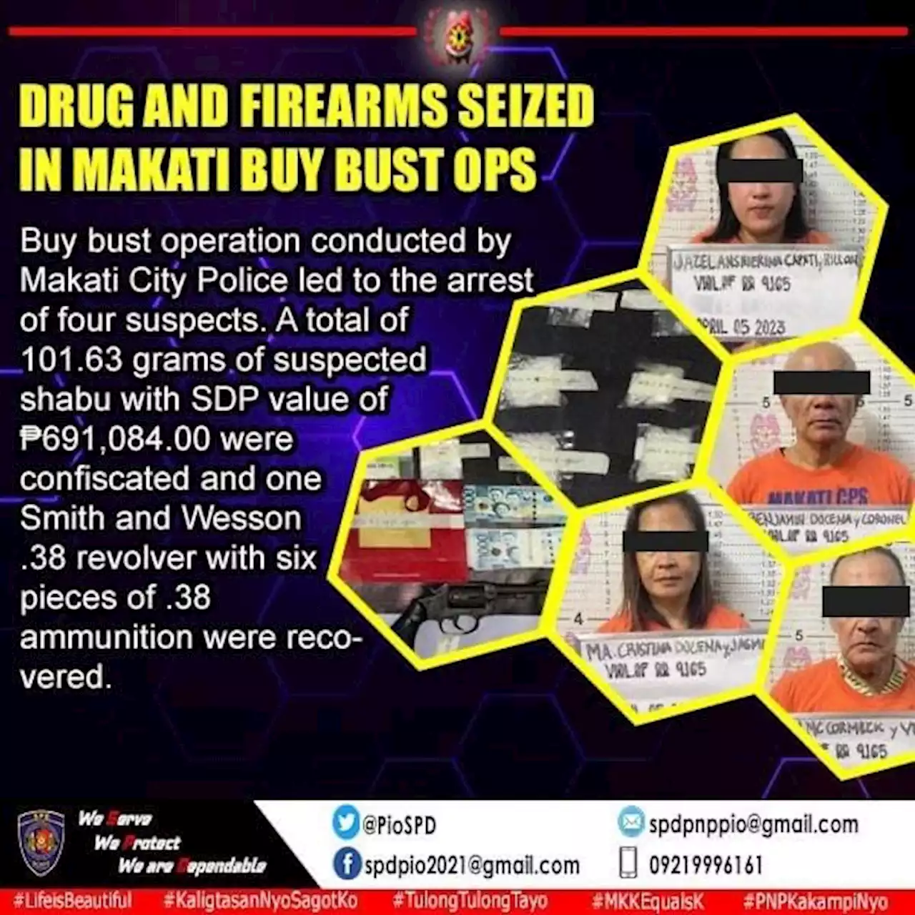 4 arrested for illegal drugs, illegal possession of firearm in Makati