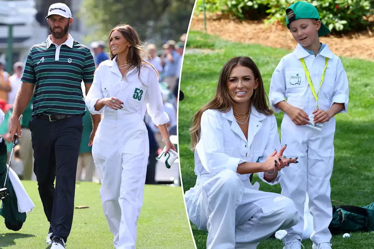 Paulina Gretzky plays caddie to Dustin Johnson at Par 3 event before 2023 Masters