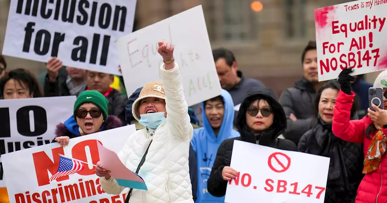 Chinese Americans gather in downtown Dallas to oppose ‘hateful’ state Senate bills