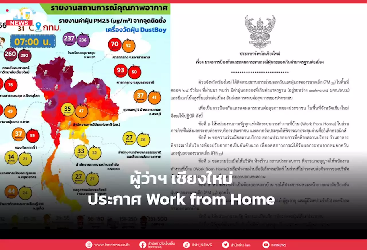 ผู้ว่าฯ เชียงใหม่ ประกาศ Work from Home