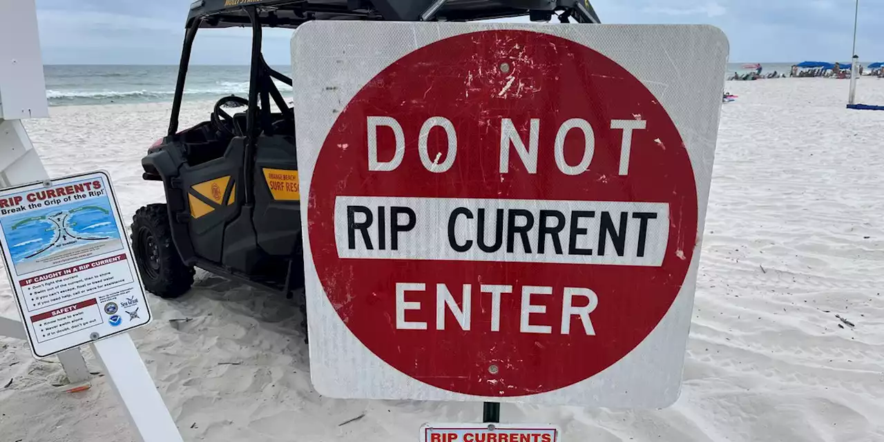 Red and Purple flags warn Orange Beach visitors of jellyfish and rip currents