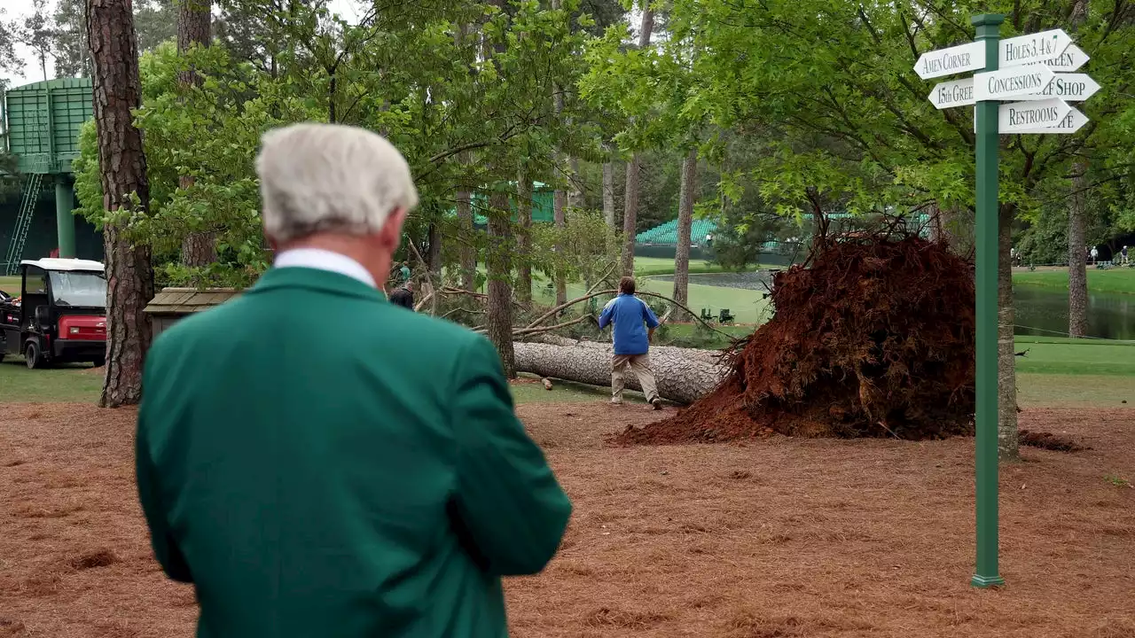 The Masters: Downed trees suspend play at Augusta National