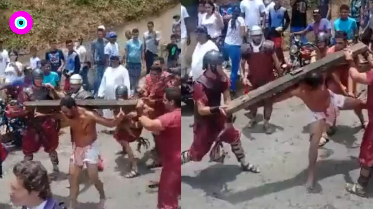 [Video] En medio de viacrucis, 'Jesús' se defendió a las patadas de latigazos - Pulzo