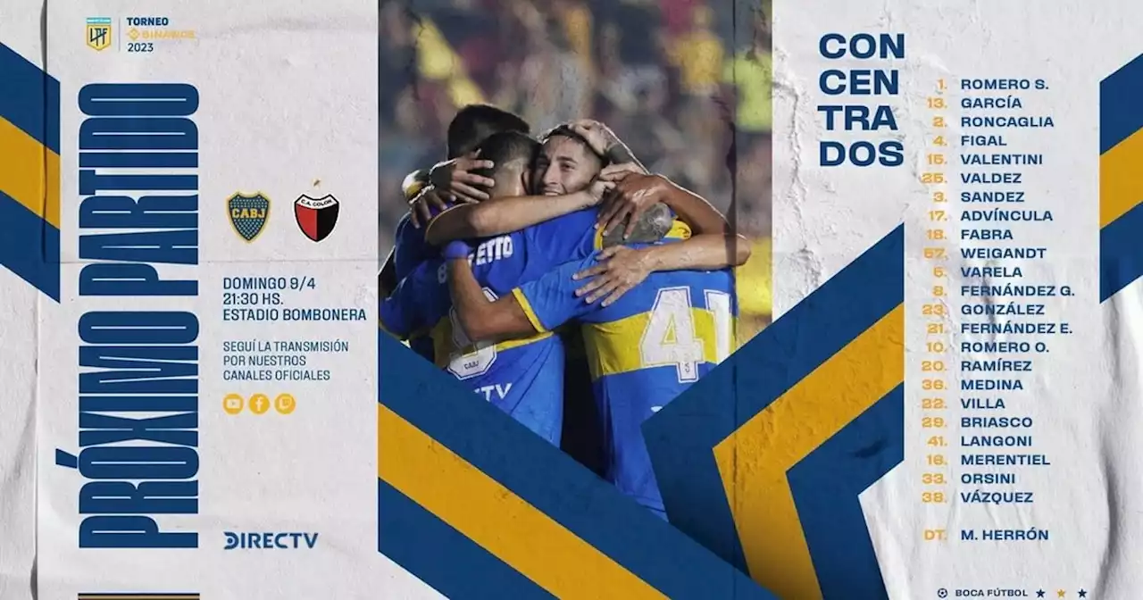 Alerta Boca: baja de peso en la lista de concentrados vs. Colón