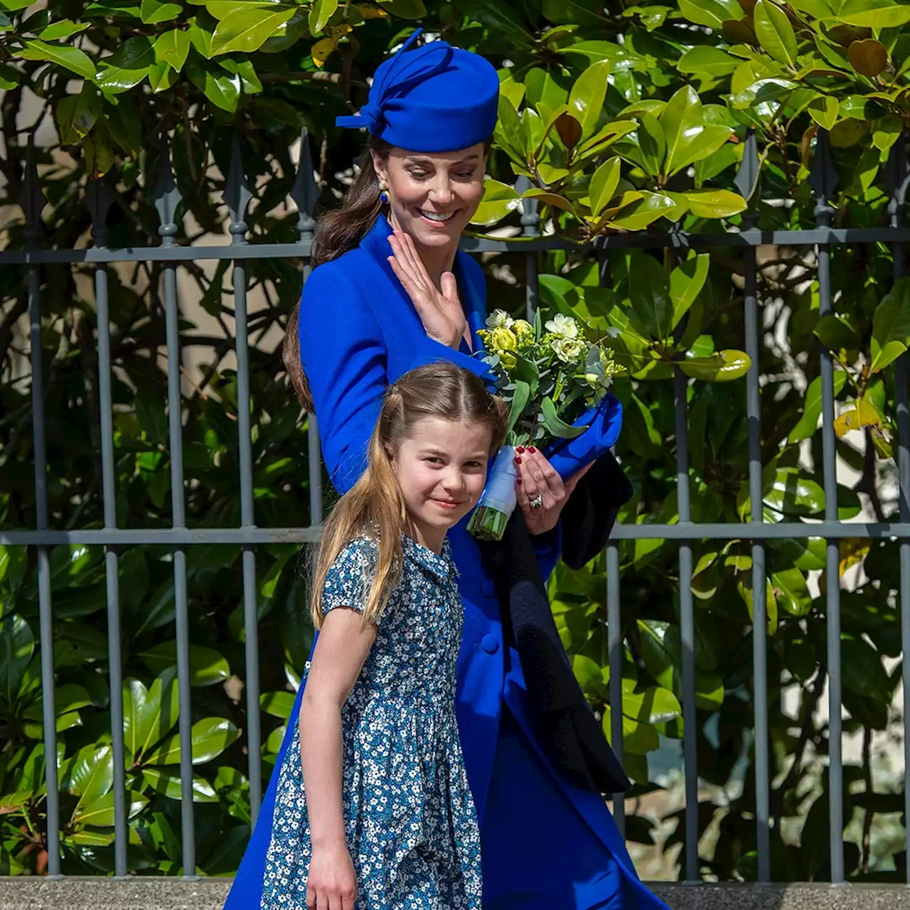 Kate Middleton, Prince William and Their 3 Kids Match in Blue for Easter Church Service - E! Online