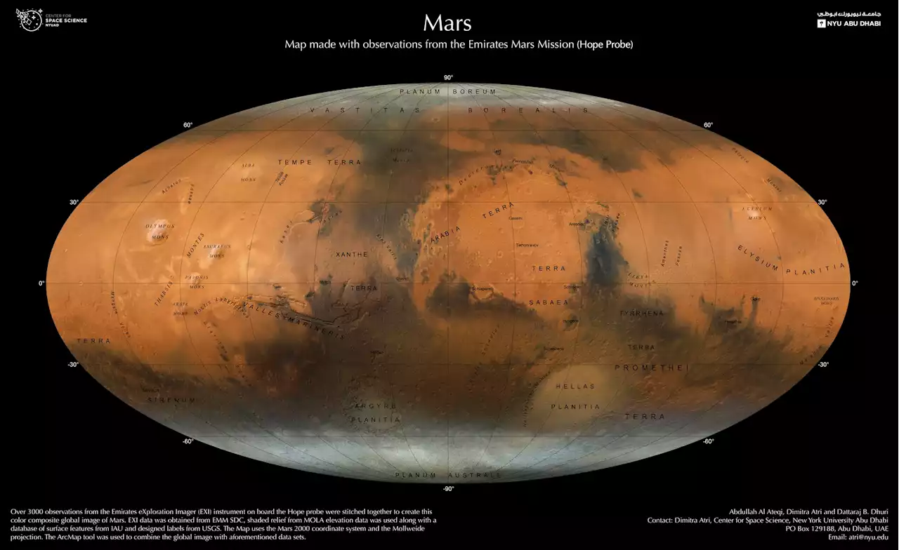 Stunning New Photographic Mars Map With Observations Made by the Emirates Mars Mission