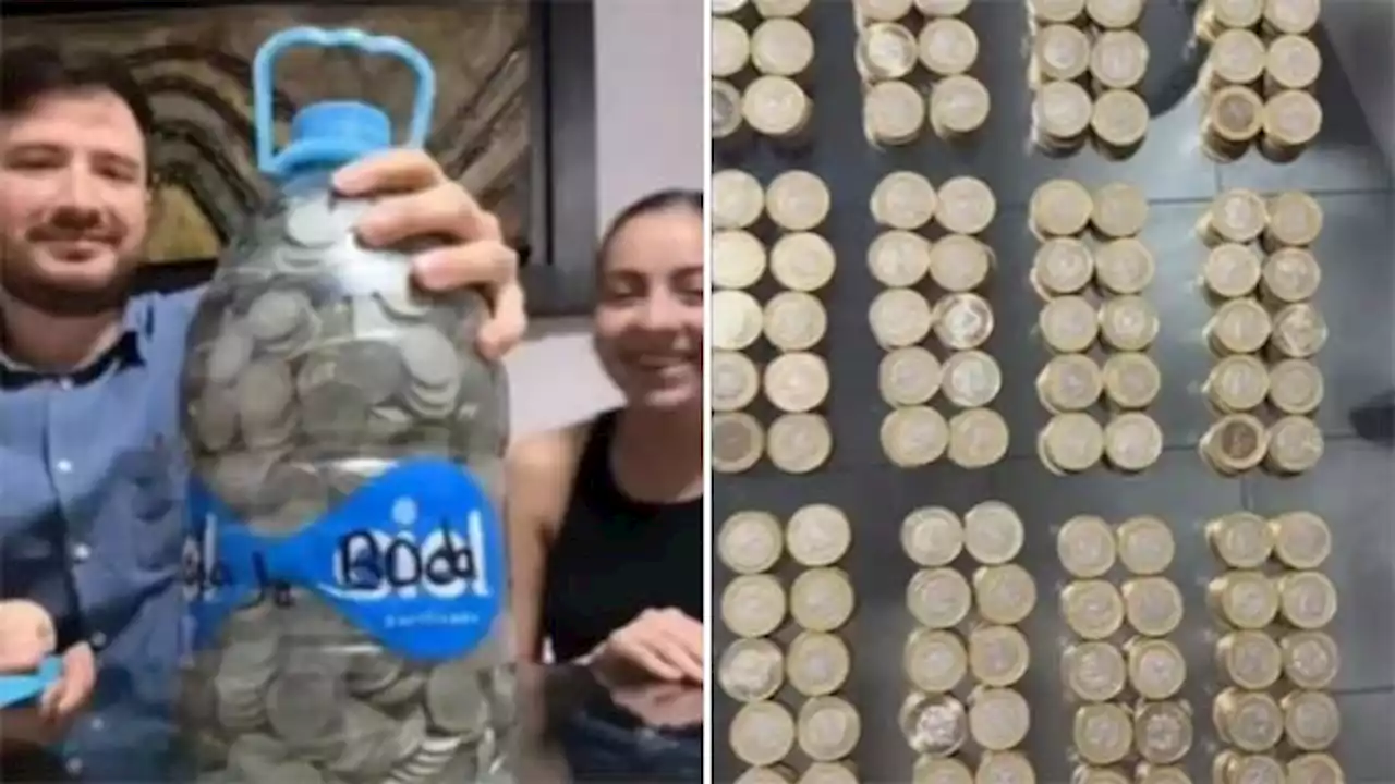 Una madre ahorra una increíble cantidad de monedas para ayudar a pagar la boda de su hijo: «Una garrafa de agua llena»