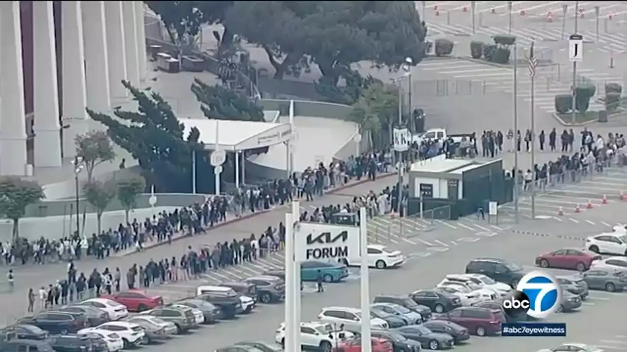 Hundreds of fans of BTS' Suga camp outside Kia Forum in Inglewood ahead of concert