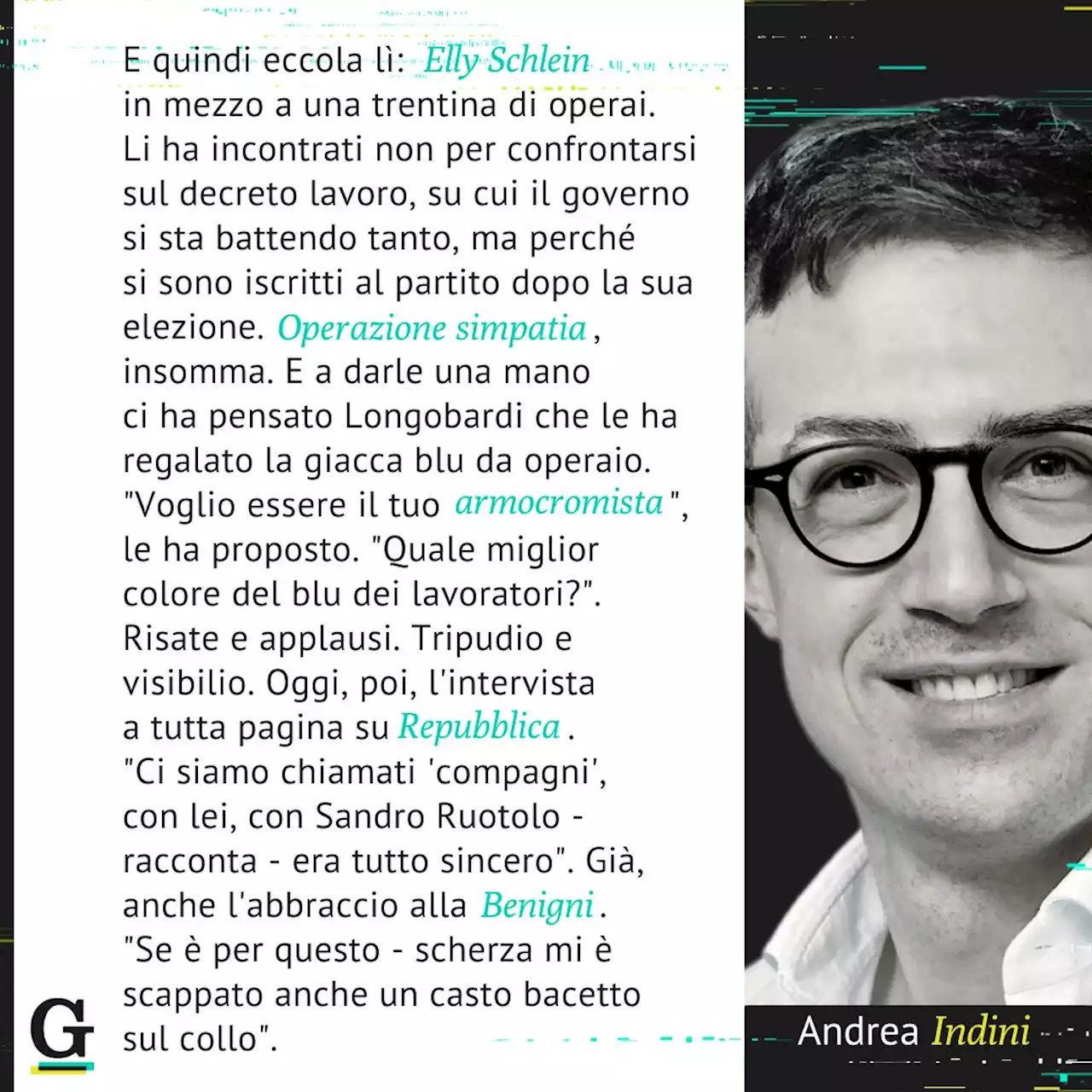 Dopo l'armocromista, l'operaio: Schlein 'abbraccia' la lotta di classe (ma solo sui social)