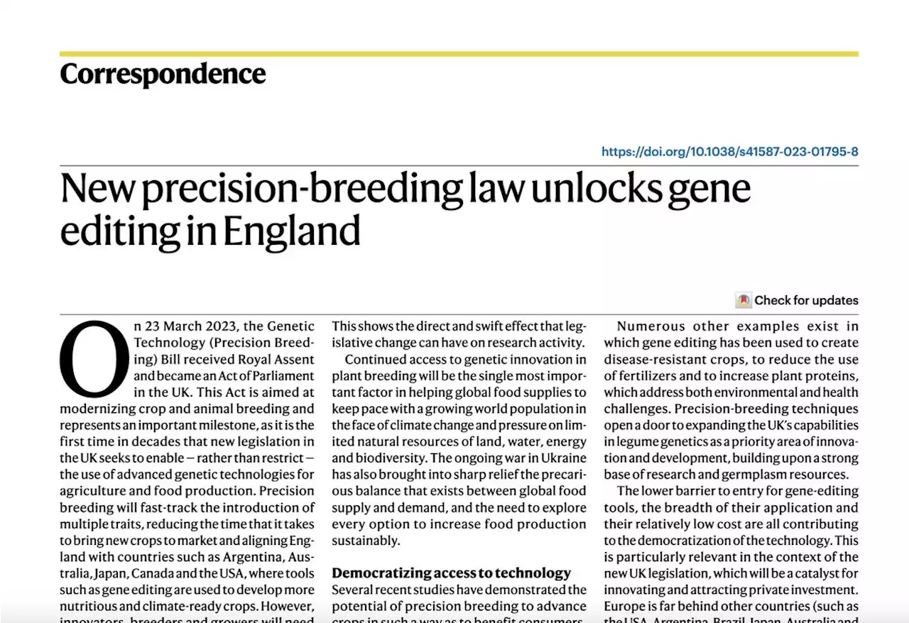 New precision-breeding law unlocks gene editing in England - Nature Biotechnology