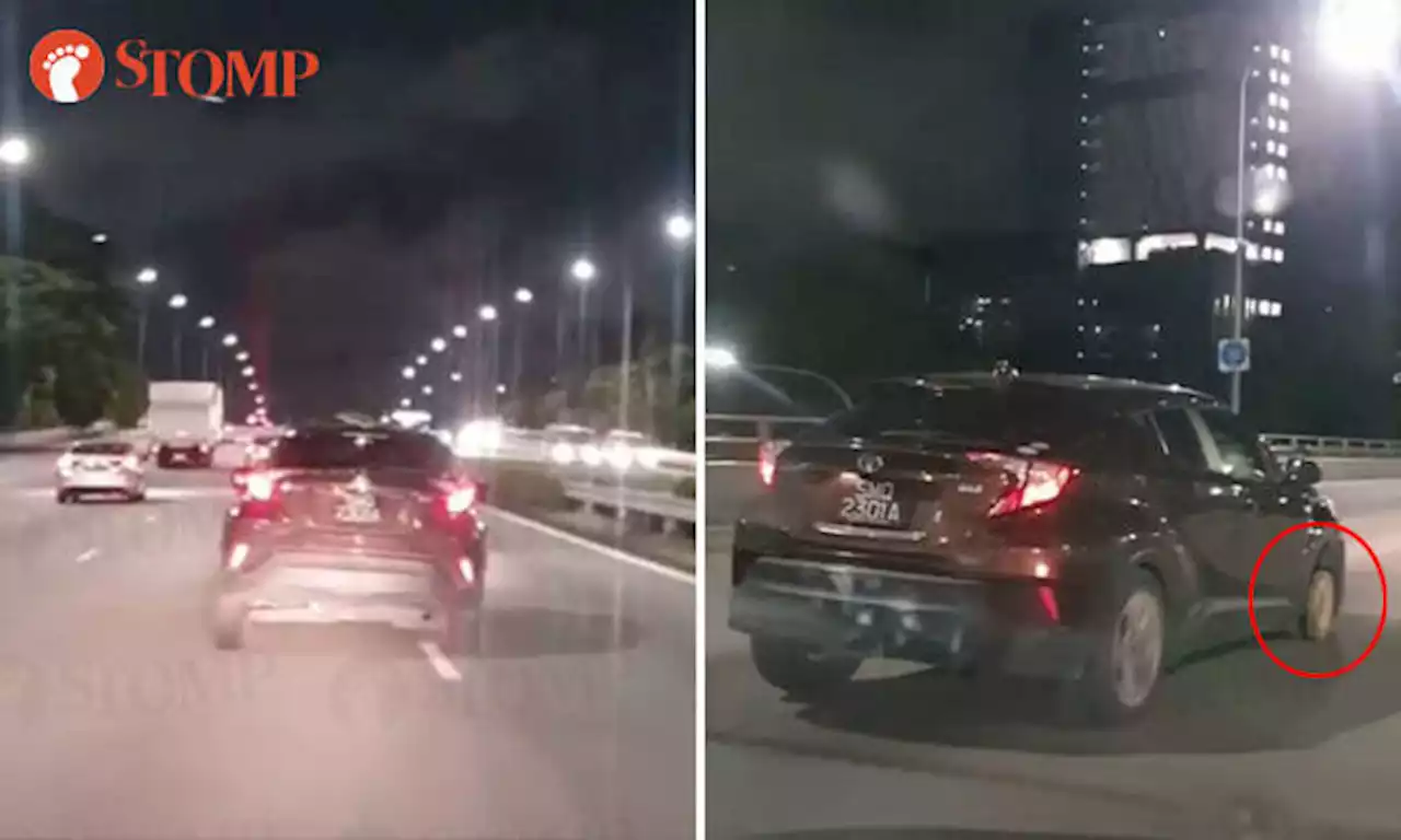 Car with missing front tyre swerves in and out of lane on CTE