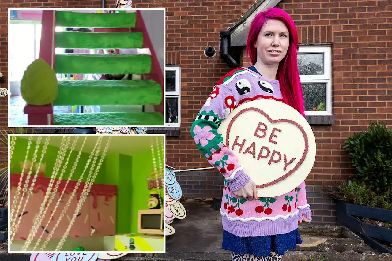 I live in a rental with the wackiest decor - I love my grass stairs & lime walls