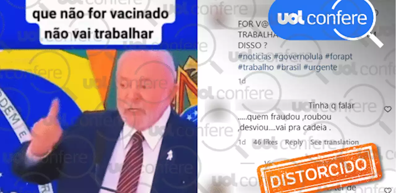 Post omite que Lula se referia a servidores do Planalto ao exigir vacinação