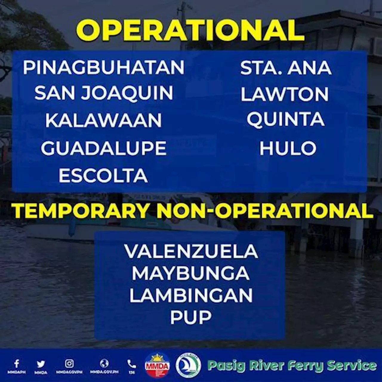 4 Pasig River Ferry Service stations closed