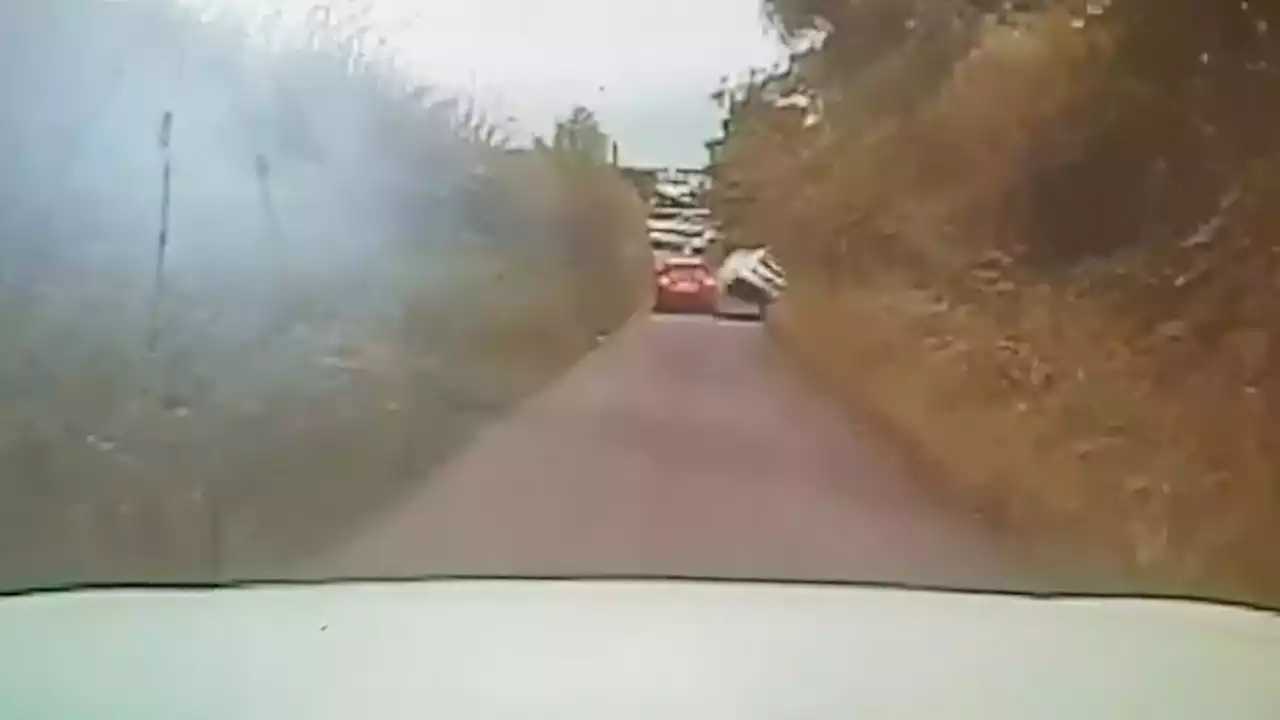 Watch the moment a wild country lane speed chase sends car airborne into 60mph flips