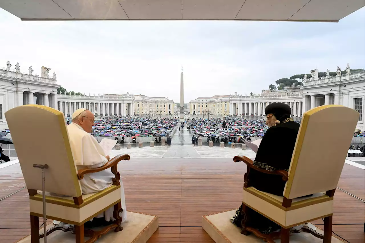 Rare day at Vatican as two popes share stage