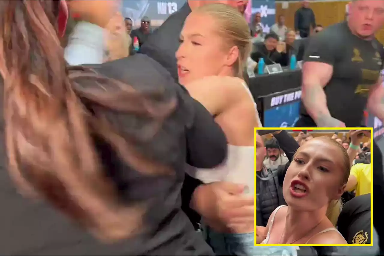 OnlyFans star in huge brawl at KSI press conference as she avoids wardrobe malfunction