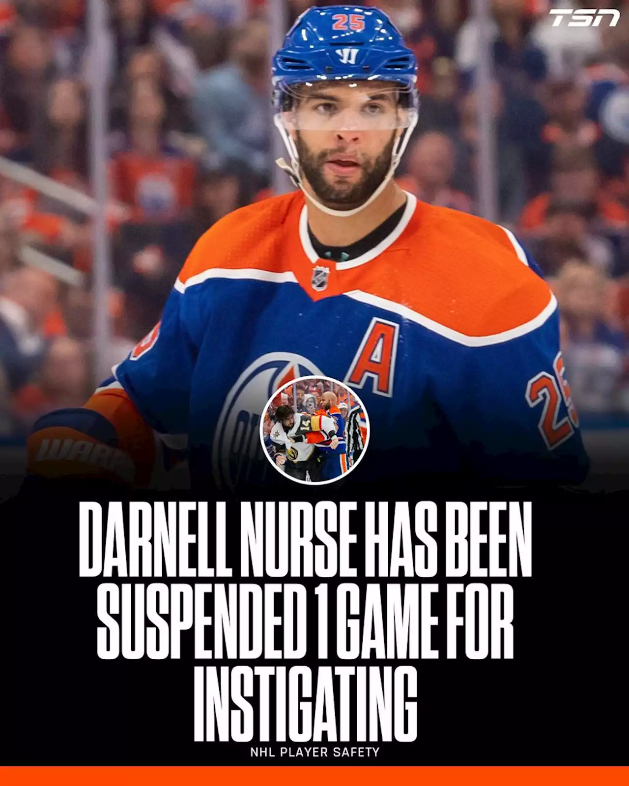 Edmonton Oilers defenceman Darnell Nurse suspended one game for instigating a fight | TSN