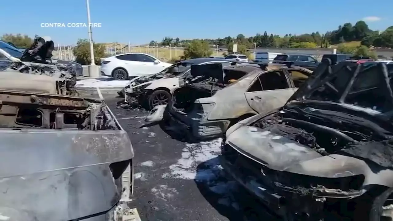 Attempted gas theft at Antioch eBART lot causes fire, destroys 6 cars, officials say