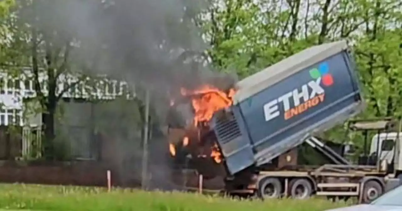 Lorry bursts into flames near Glasgow primary school as fire crews race to scene