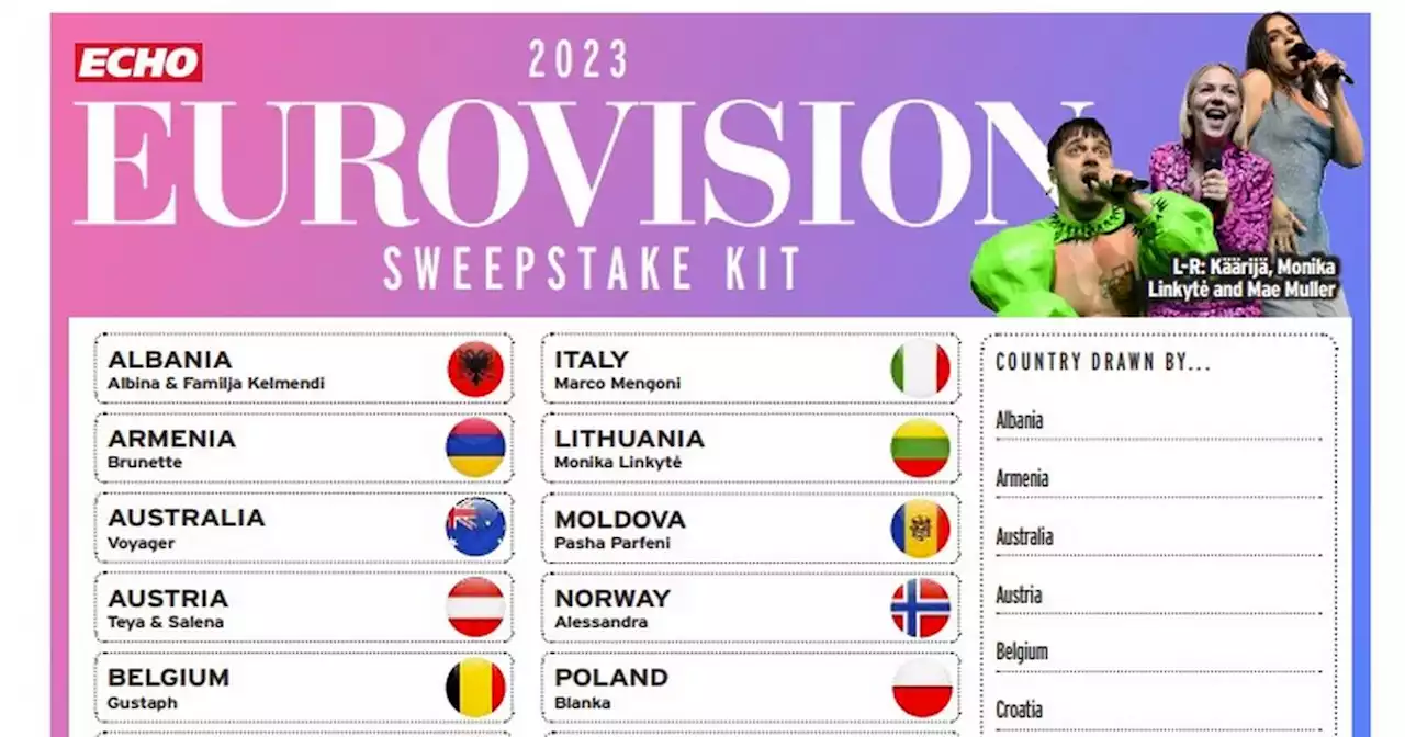 Eurovision 2023 score sheet, sweepstake kit and drinking game