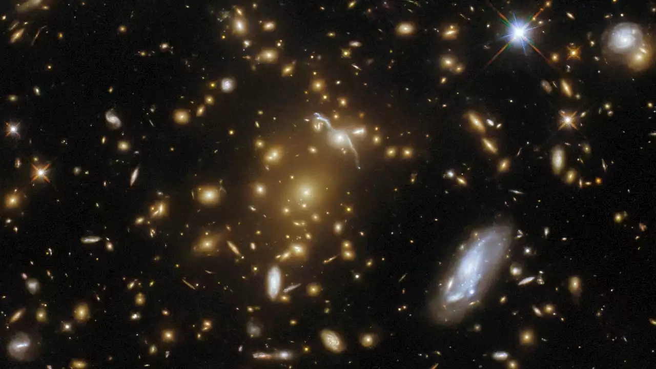 Hubble Space Telescope looks into center of vast galaxy cluster almost 9 billion light-years away