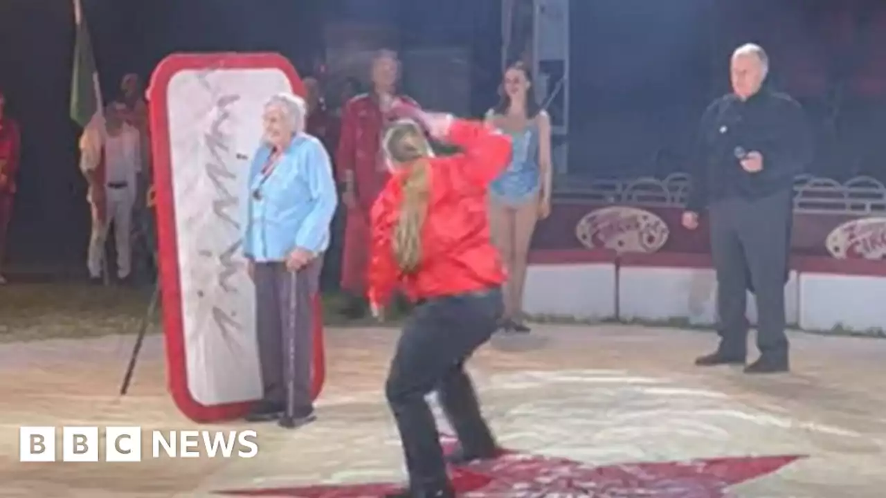 Woman, 99, realises dream of facing circus knife thrower